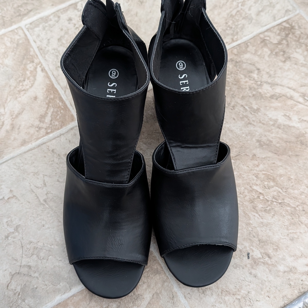 Serra Black Open-Toe Heeled Boots